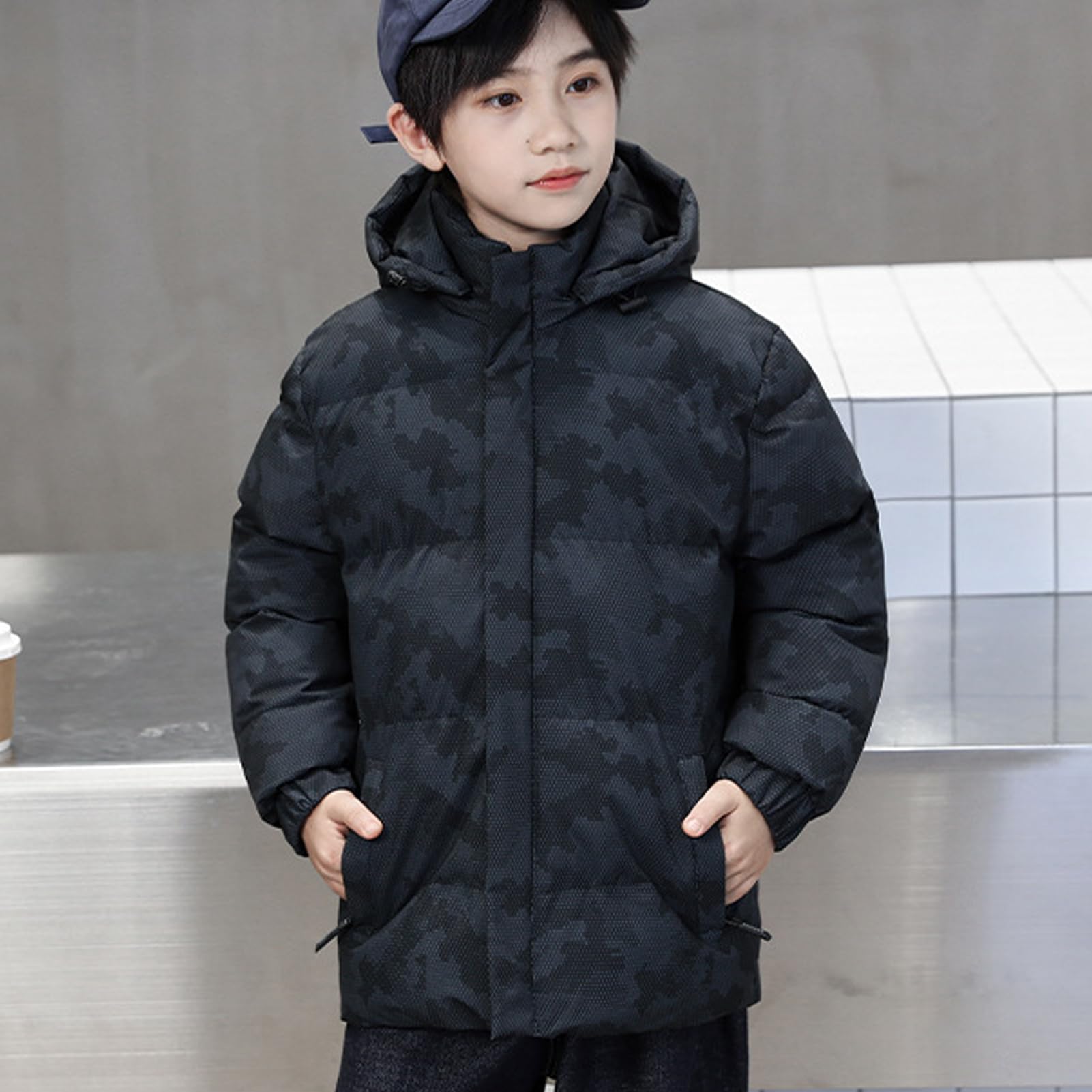 Manteau Garçon avec Capuche Coupe-vent et Imperméable Veste Enfant Chaud Parka Epais Hiver Blouson à Mode