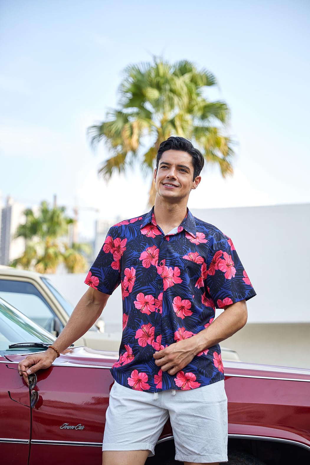 Enlision Chemise Hawaïenne Homme Manches Courtes Fleurs Ananas Jungle Chemises Hawaïennes Funky Imprimé Hawaii pour Plage Vacances avec Poche-Avant