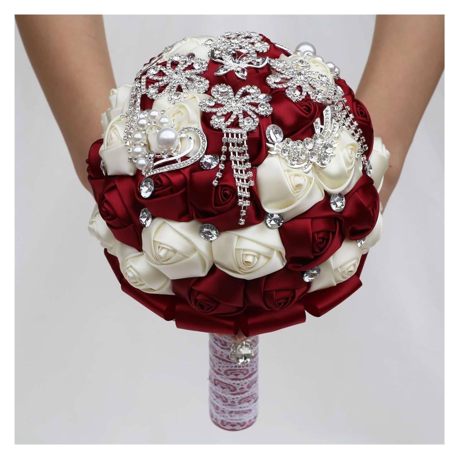Borgogna Farfalla Strass Latte Bouquet Artificiale Bouquet Bar Mitzvah Bouquet Palla Bouquet Matrimonio Bouquet Damigella d'Onore Bouquet Sposa Fiori Matrimonio 20 cm (7,87 Pollici)