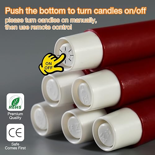 Miniatura 4 de Eywamage Juego de 6 velas cónicas sin llama de Navidad rojas con mando a distancia, velas LED de cera parpadeante