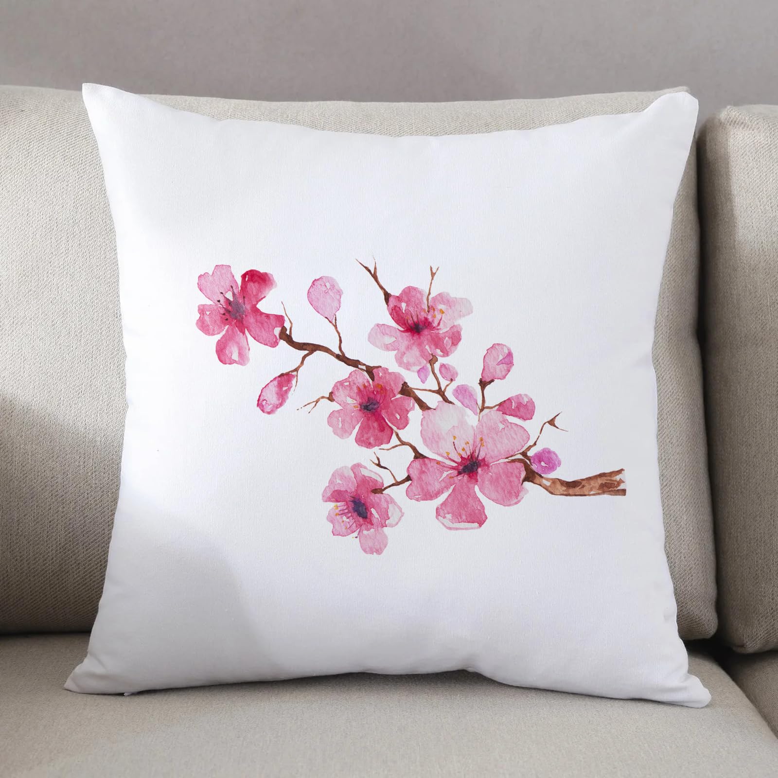 LEZUAHSH Cushion Cover,Pillow Cover Throw Pillow Case Decor Home Livingroom Couch Sofa,Cherry Blossom Watercolor Painting Tree Sakura Japanese pink floral branch,16 x 16 in