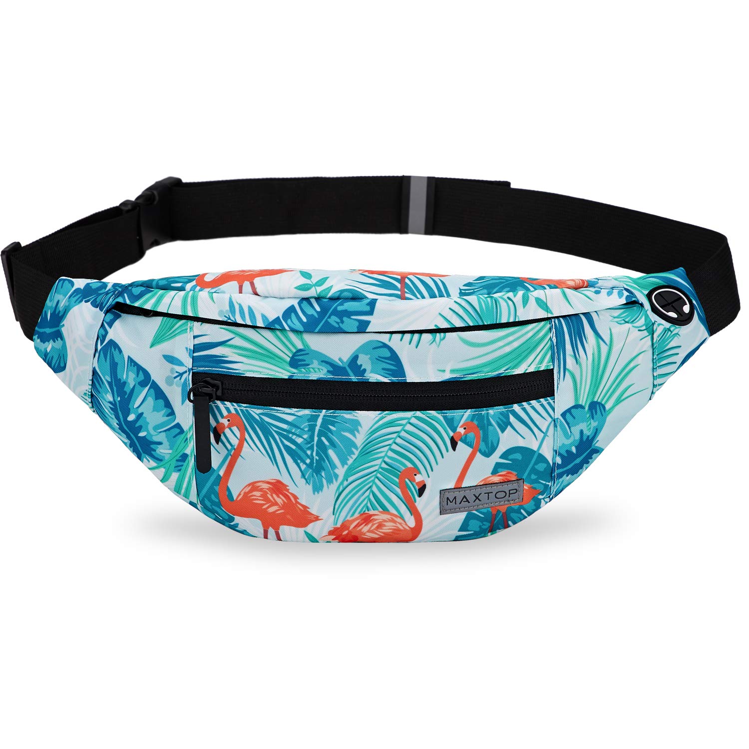MAXTOP Marsupio grande per donna e uomo, marsupio con attacco per cuffie e 4 tasche con zip, cintura regolabile per ciclismo, corsa, jogging, viaggio, outdoor, allenamento