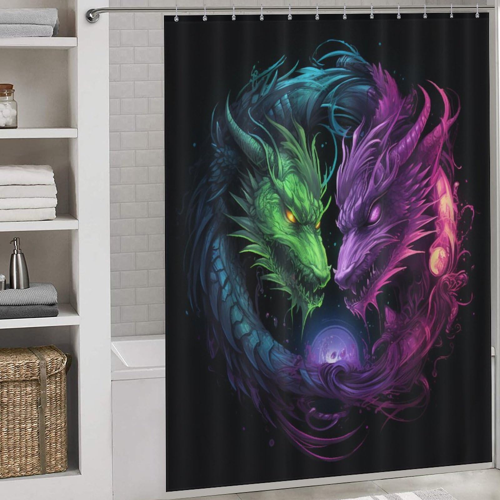 Rideau baignoire dragon pour une décoration de salle de bains moderne et originale
