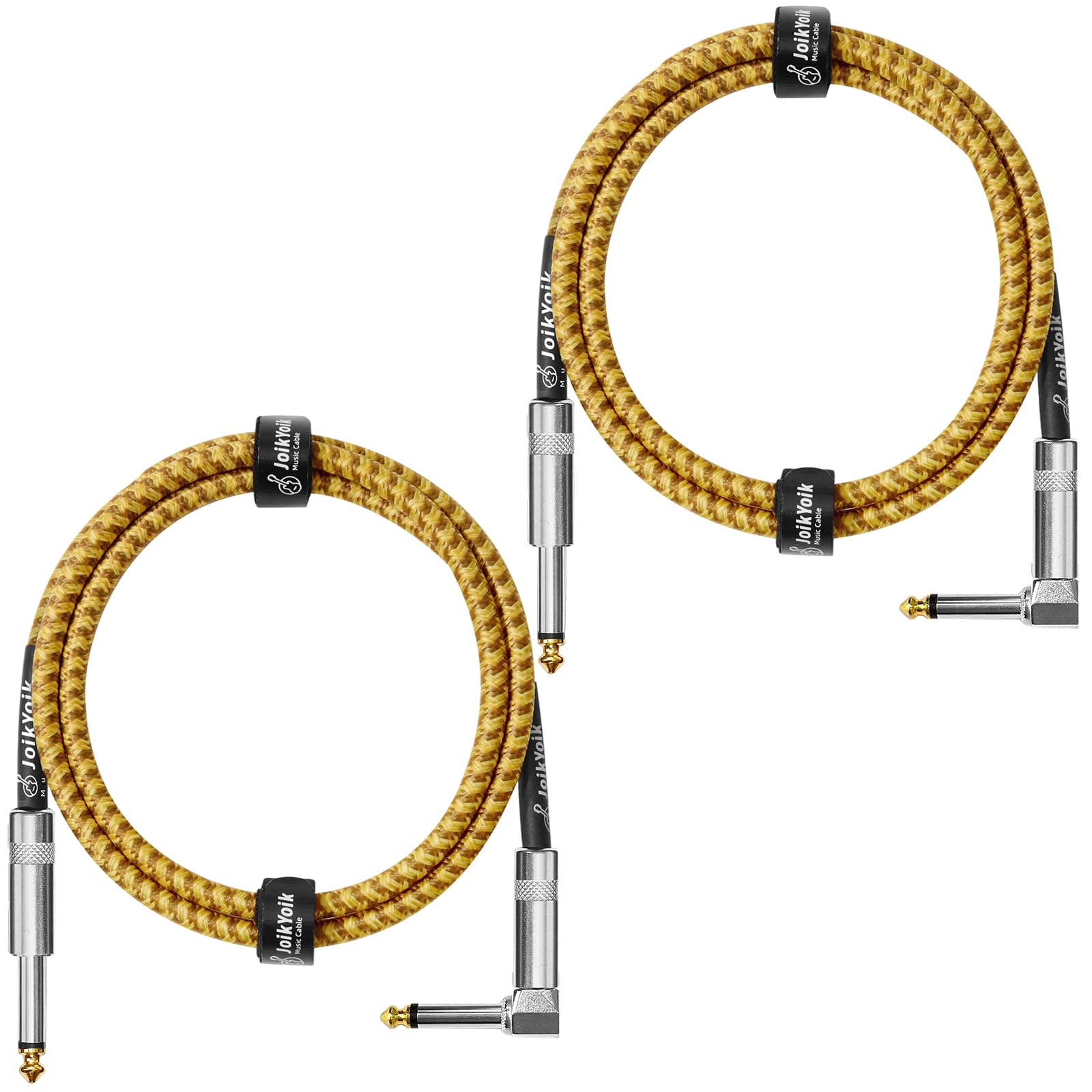 Guitar Cable 3.3ft 2-Pack, Tweed Cloth Braided Instrument Cable, TS 1/4 Inch Angled to St…