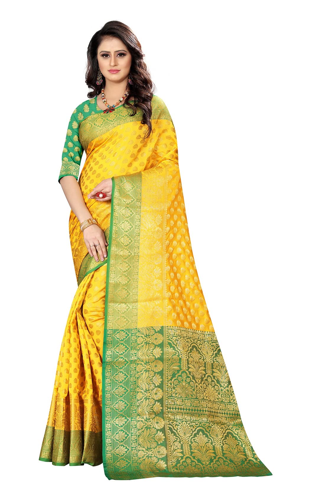 Rihana fashionIndian Women's Banarasi Art Silk Woven Work Saree with Unstitch Blouse Piece Pari-9022