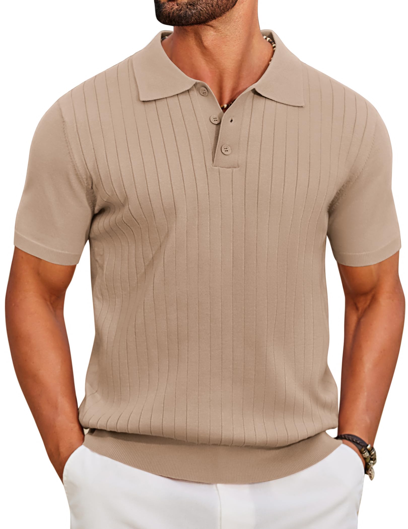 COOFANDY Polo Homme Été Tricoté Manches Courtes T-Shirt Golf Stretch Slim Fit Décontracté