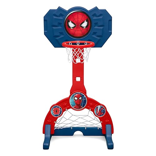 Miniatura 9 de Delta Children - Centro deportivo Marvel Spider-Man 4 en 1 - Aro de baloncesto ajustable de fácil puntuación, red de fútbolhockey y juego de golf,