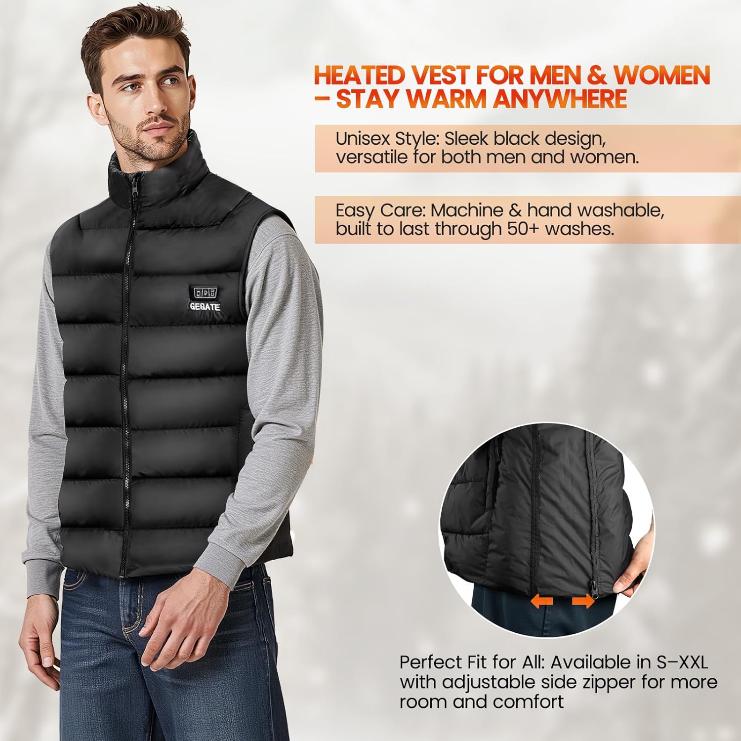 Heated Vest Size Adjustable for Men Women,20000mAh Battery Included,Lightweight Heated Jacket,3 Heat Setting Mens Vest - Image 6