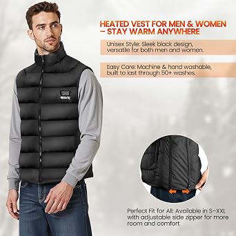 Heated Vest Size Adjustable for Men Women,20000mAh Battery Included,Lightweight Heated Jacket,3 Heat Setting Mens Vest