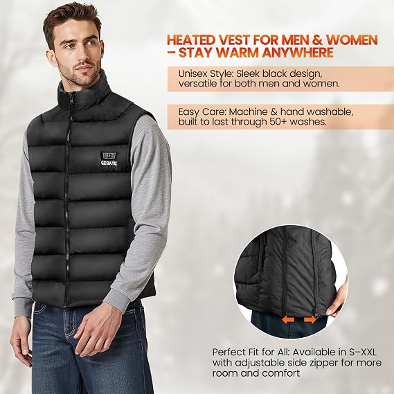Heated Vest Size Adjustable for Men Women,20000mAh Battery Included,Lightweight Heated Jacket,3 Heat Setting Mens Vest