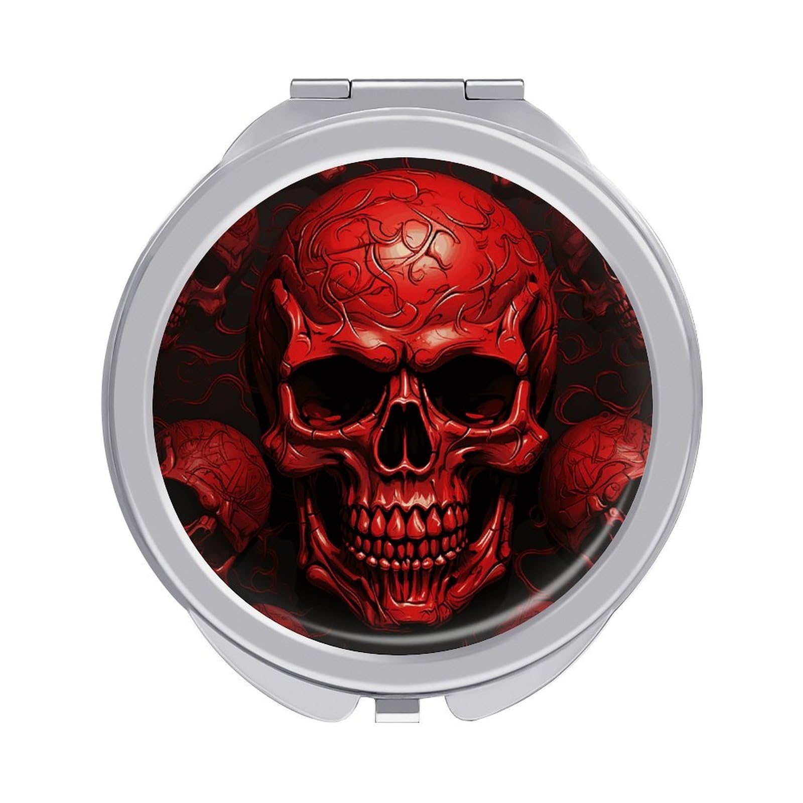 VstaDank Red Skulls Travel Makeup Mirror 2 X /1 X Magnifying Mini Vintage Pocket Mirror for Purse Small Portable Folding Small Round Mirrors Portable Vanity Mirrors for Women