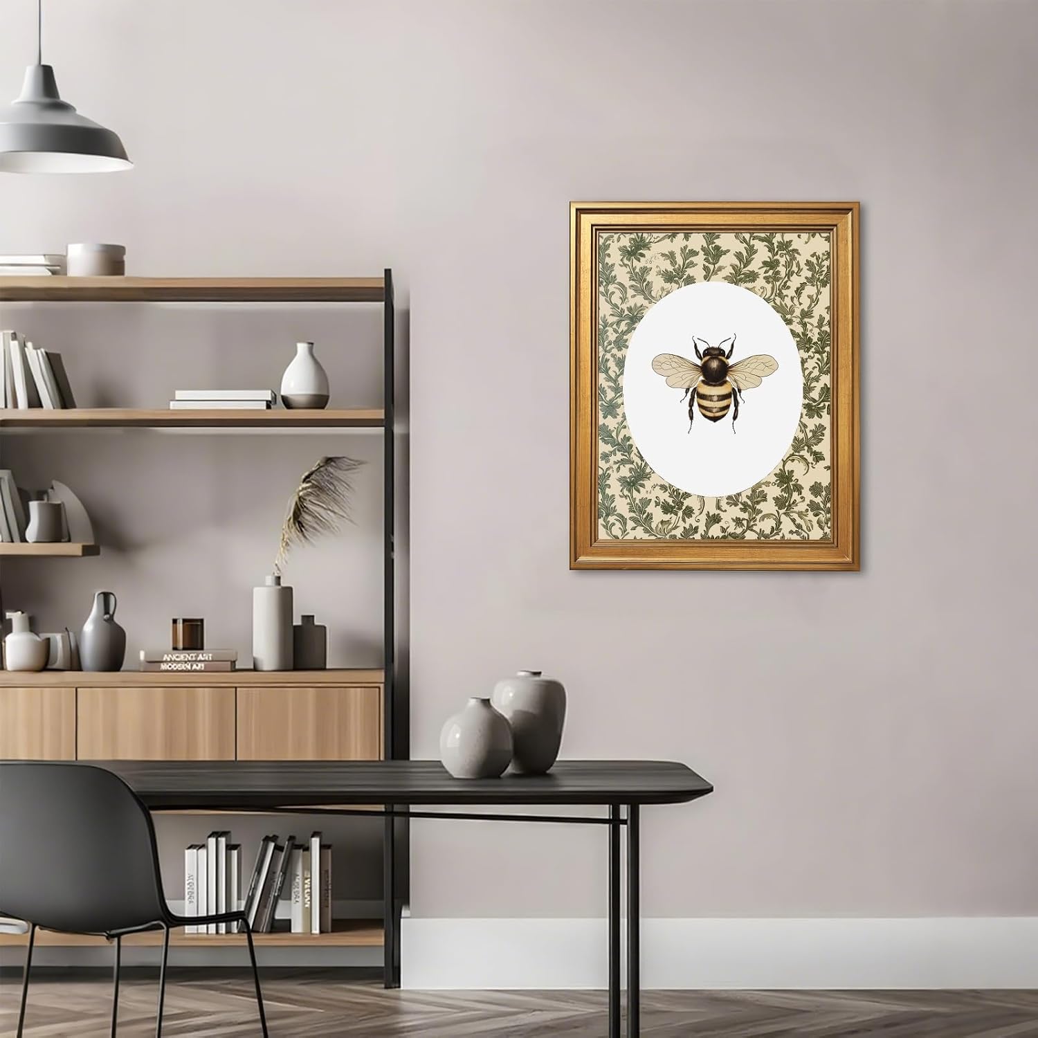 Gold Framed Vintage Bee Botanical Wall Art Antique Insect Bumblebee Canvas Posters Print Classic Natural Honey Painting Picture Rustic Garden Floral Artwork for Cottage Home Decor 12x16inch