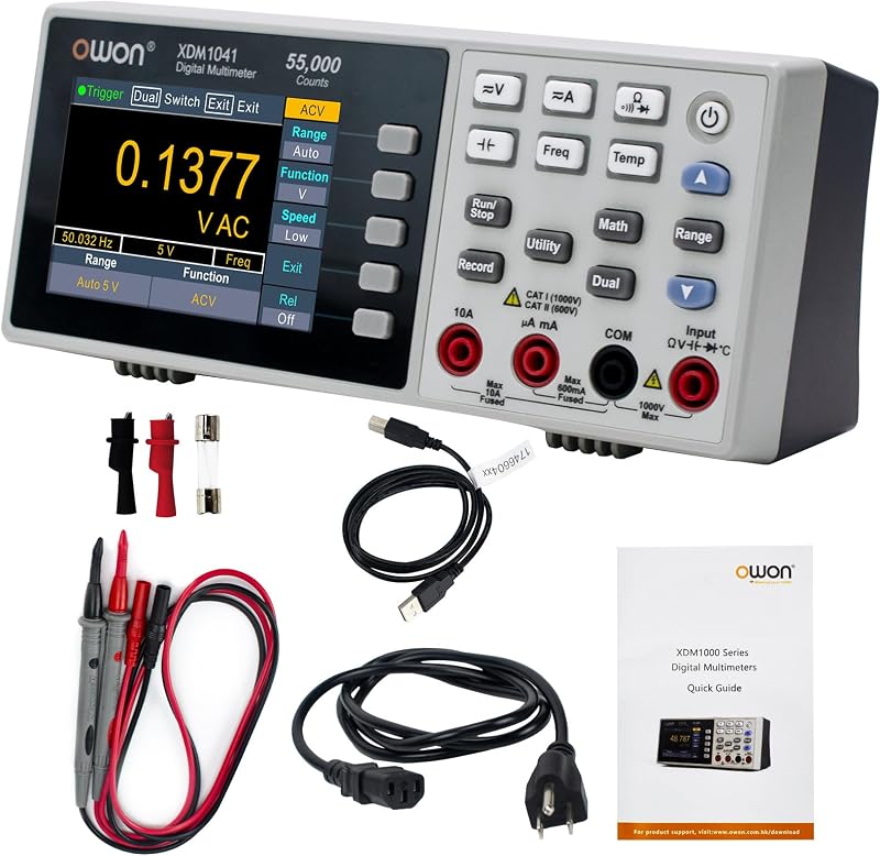 Desktop Digital Multimeter with 3.5-inch LCD Display, Measures AC/DC Current, Voltage, and Temperature with True RMS Capability,Designed for Laboratories, Instruments, and Factories XDM1041