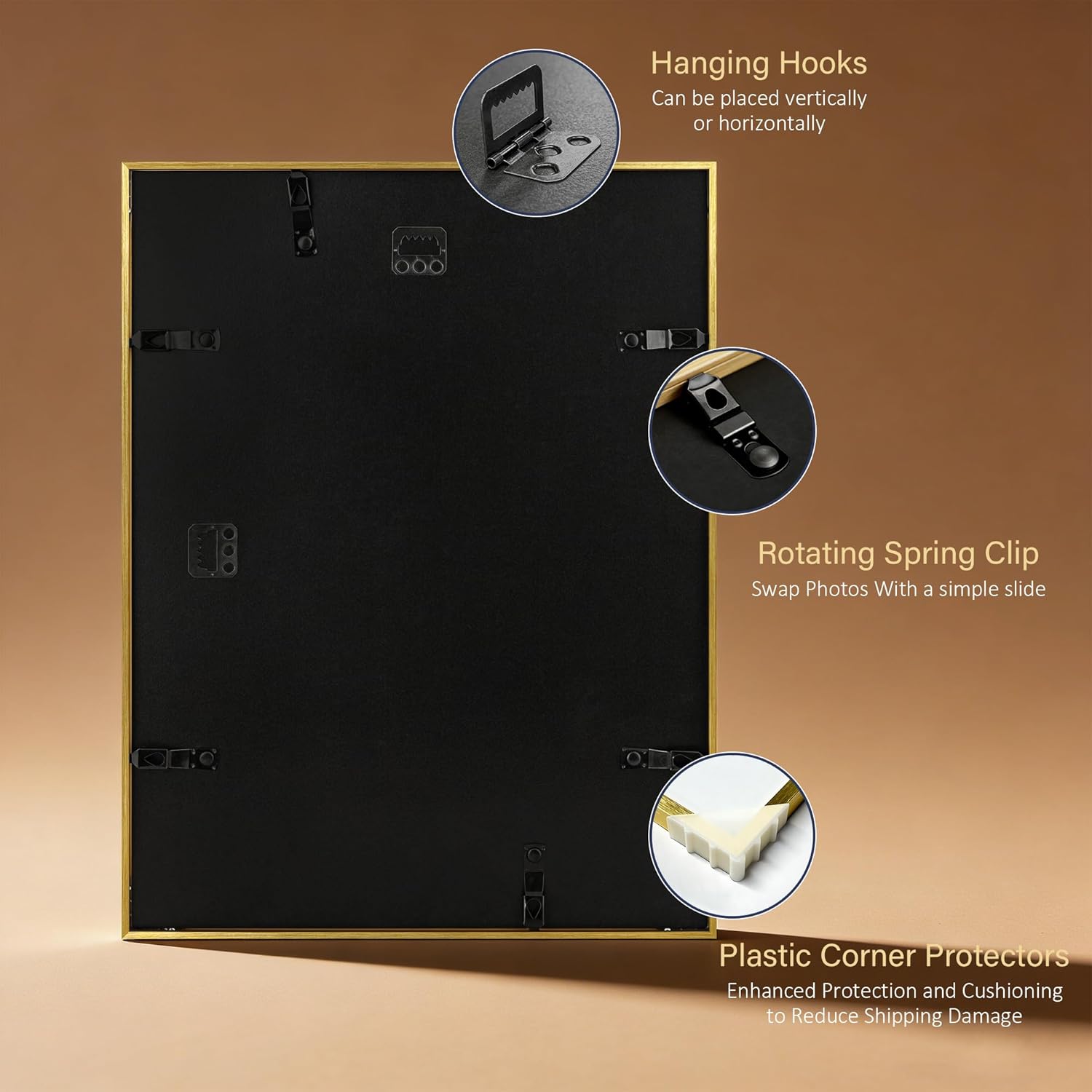 18x24 Gold Aluminum Frame,Brush Gold Metal Poster Frame With Plexi Glass,Picture Frame Display Photo 18x24 For Wall