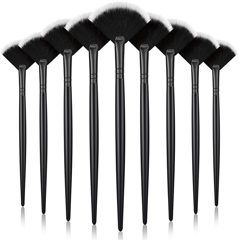 Maitys 9 Pincéis Leque para Rosto e Máscara Facial, Preto com Branco
