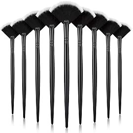 9 Pieces Facial Fan Mask Brushes, Soft Facial Applicator Brushes Tools for Peel Glycolic Makeup for Mud Cream(Black with White)