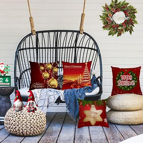 Miniatura 7 de Juego de 4 fundas de almohada de Navidad de 18 x 18 pulgadas, fundas de almohada de terciopelo de Navidad, fundas de almohada de terciopelo rojo y