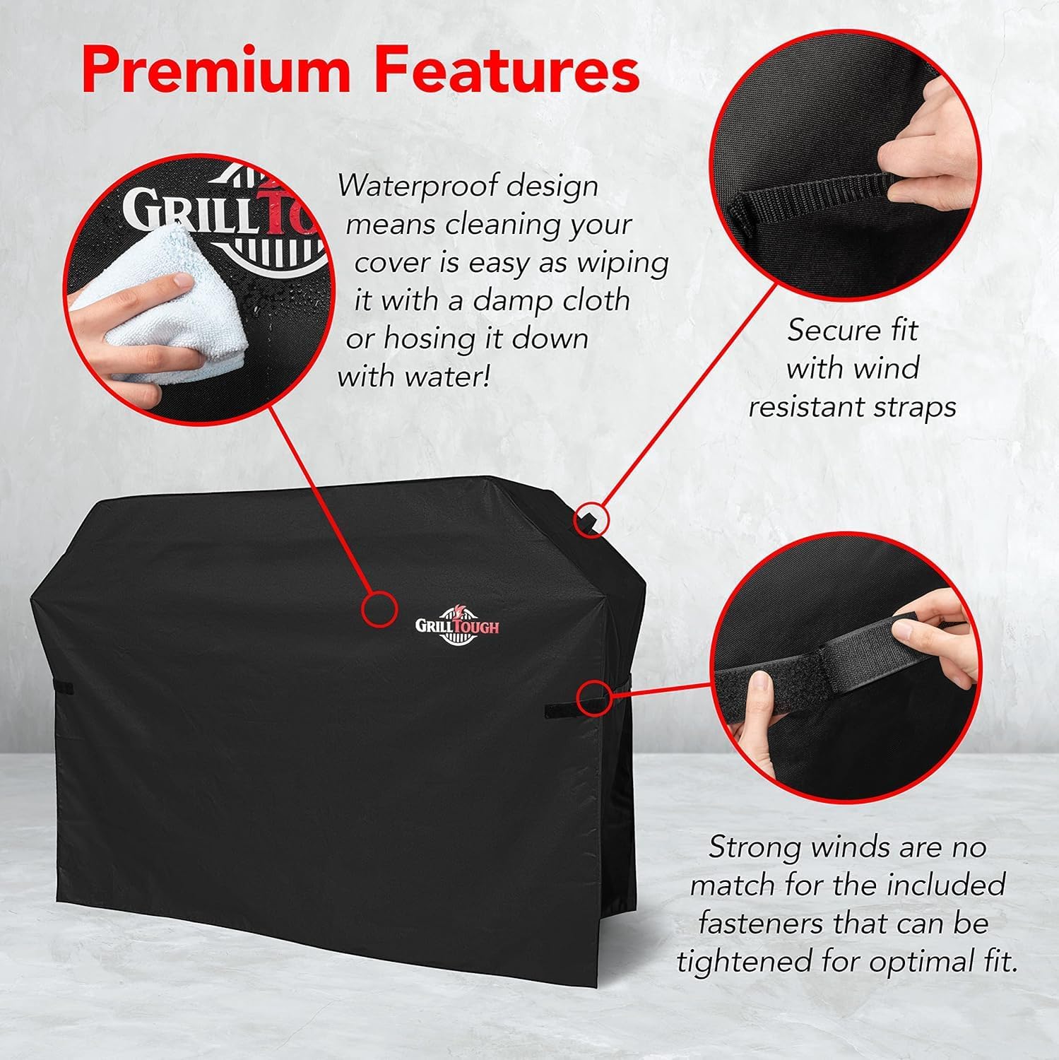 GrillTough Heavy Duty BBQ Grill Cover for Outdoor Grill, 30 Inch, Black image 4