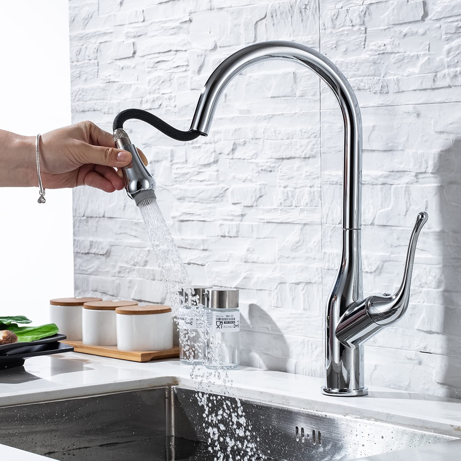 grifo de ducha, Grifo de cocina acero inoxidable 304, monomando(Chrome)