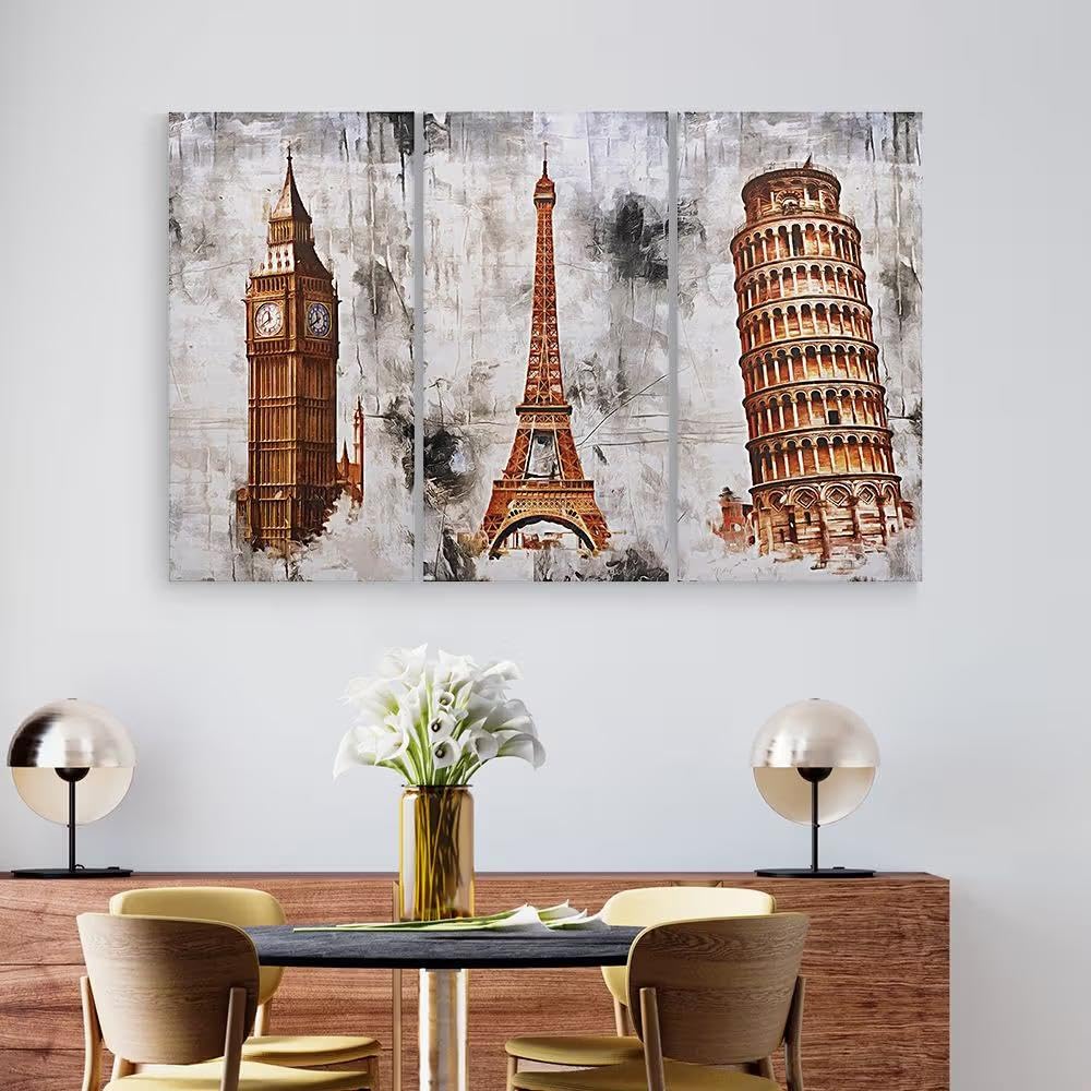 Wakefit Wall Painting, Around the world Canvas Wall Art, Wooden Framed World,Painting for Wall decoration, Wall Painting for Living Room, Modern Home Decor, Set of 3(10x18 Inch)