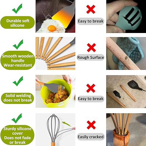 Miniatura 3 de Fungun - Juego de utensilios de cocina de silicón juego de utensilios de cocina de 26 piezas con soporte para utensilios utensilios de cocina Black,