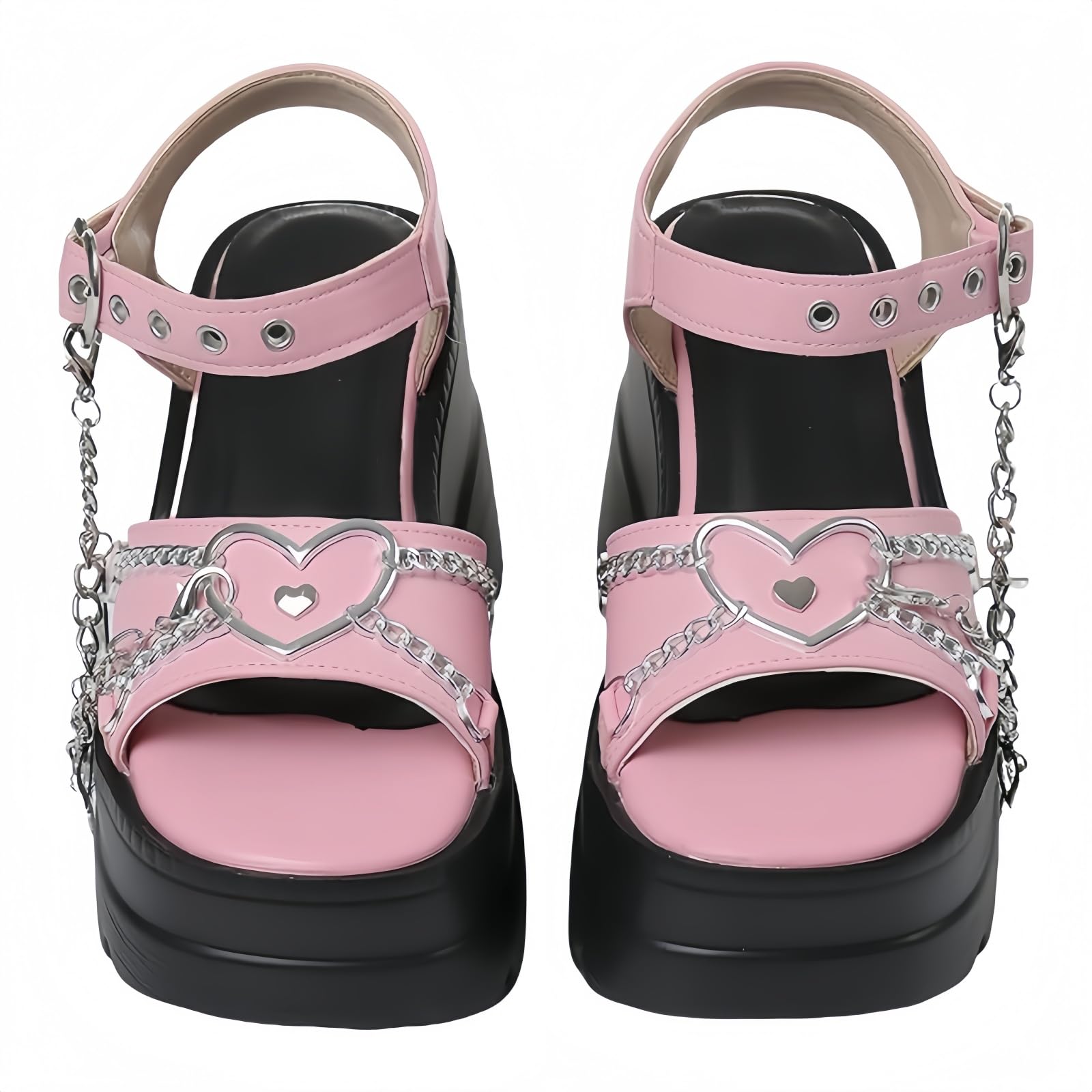 Sandales Punk Femme Clous Chaîne Araignée Crâne Étoile Brides Gothiques Plateforme Compensée Boucle Talon Épais Mules Bout Ouvert Vacances Été Plage Fête