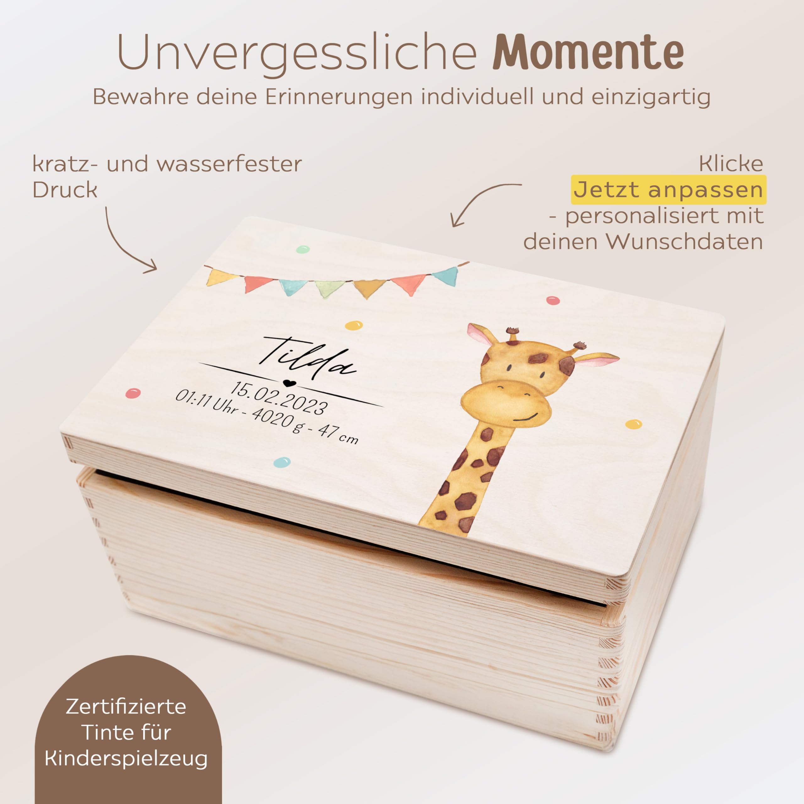 wunderwunsch Personalisierte Erinnerungsbox Baby, Erinnerungskiste Geburt