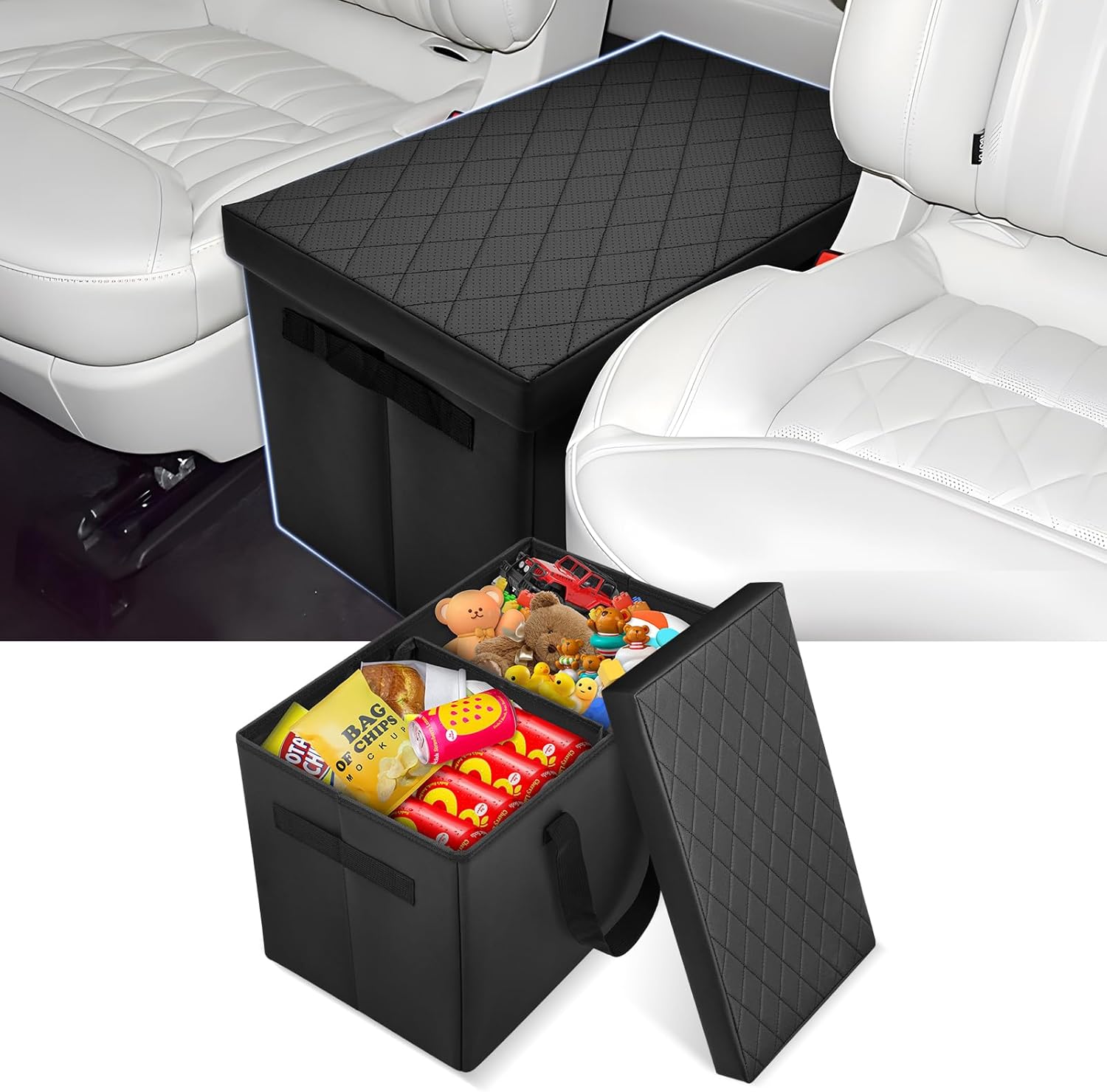 Autorder Car Seat Organizer for 2020-2025 2026 Ford Explorer Accessories Portable Backseat Organizer with Lid Handles Multipurpose Car Floor Storage for Kids Toys Baby Products Daily Necessities Ford Explorer 2020-2026