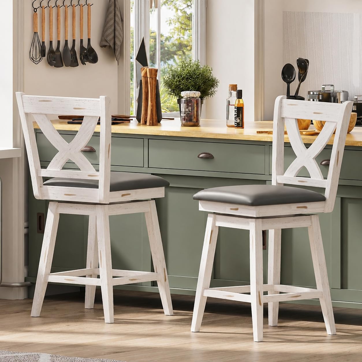 Amazon.com: MU Swivel Bar Stools Set of 2, 24