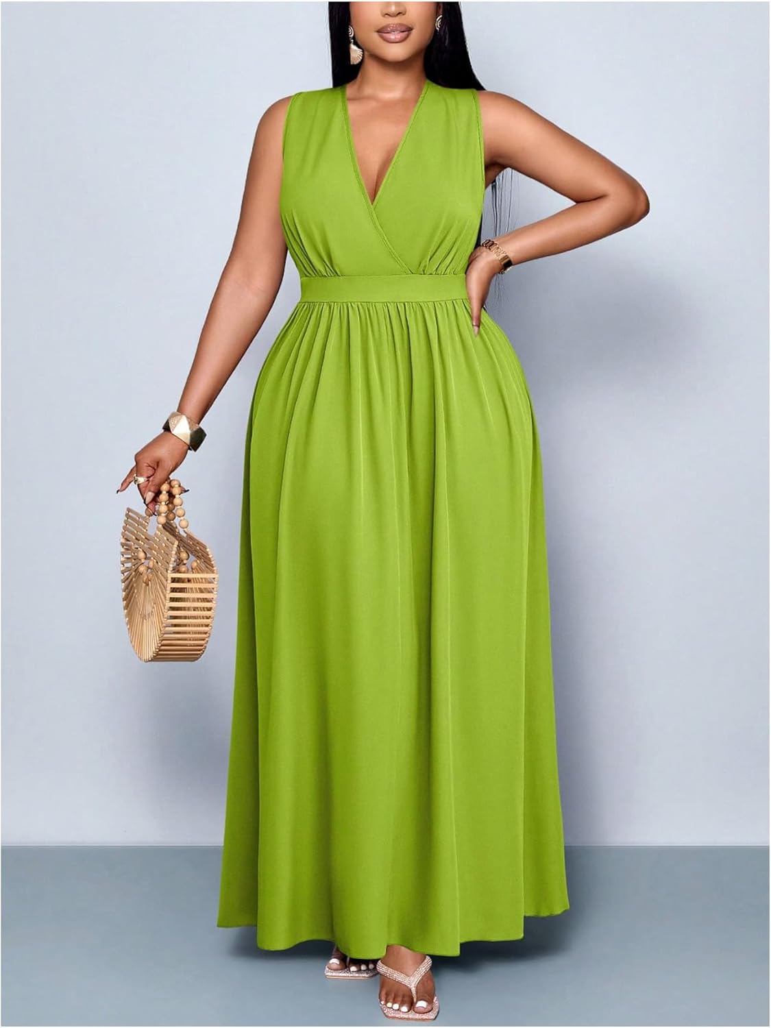 Floerns Women's Plus Size V Neck Long Dress Sleeveless Party Wedding Guest Dresses - Image 4