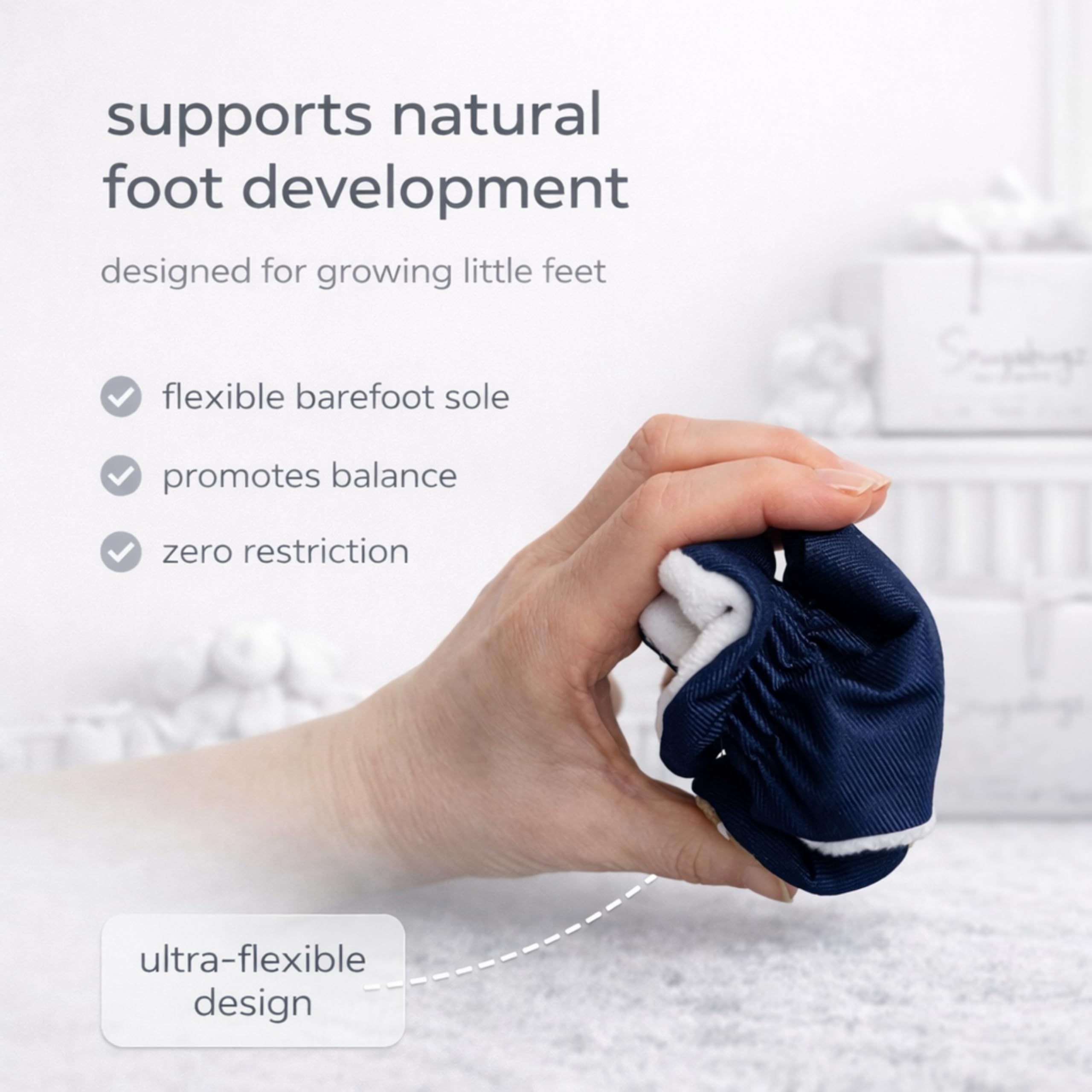 Pantofole in cotone biologico, per neonati a 18 mesi, resistenti all'acqua, per neonati e ragazze, suola morbida antiscivolo + scarpe da carrozzina, blu navy, Blu marino, 6-12 mois Large