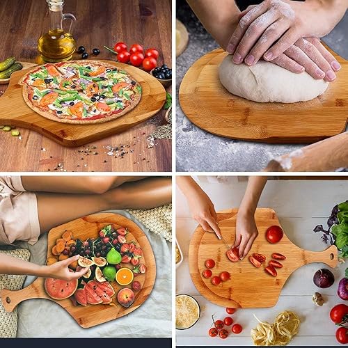 Miniatura 6 de Tabla de bambú para despegar y servir para pizza, bandeja multifuncional de embutidos de 12 x 18 pulgadas, tabla de cortar para queso, frutas,