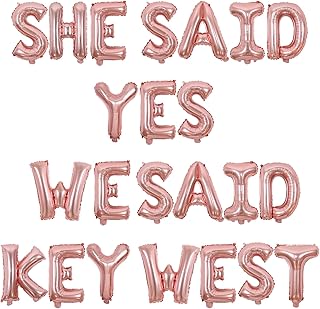 16" Rose Gold 'She Said Yes' Key West Engagement Balloon & Banner Set for Bridal Shower, Bachelorette Party