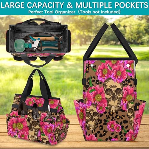 Miniatura 4 de Sugar Skull Pink Flowers Garden Tool Tote Bag for Women Men Gardening Tool Storage Bags with 10 Pockets Standable Garden Home Tool Kits Organizer