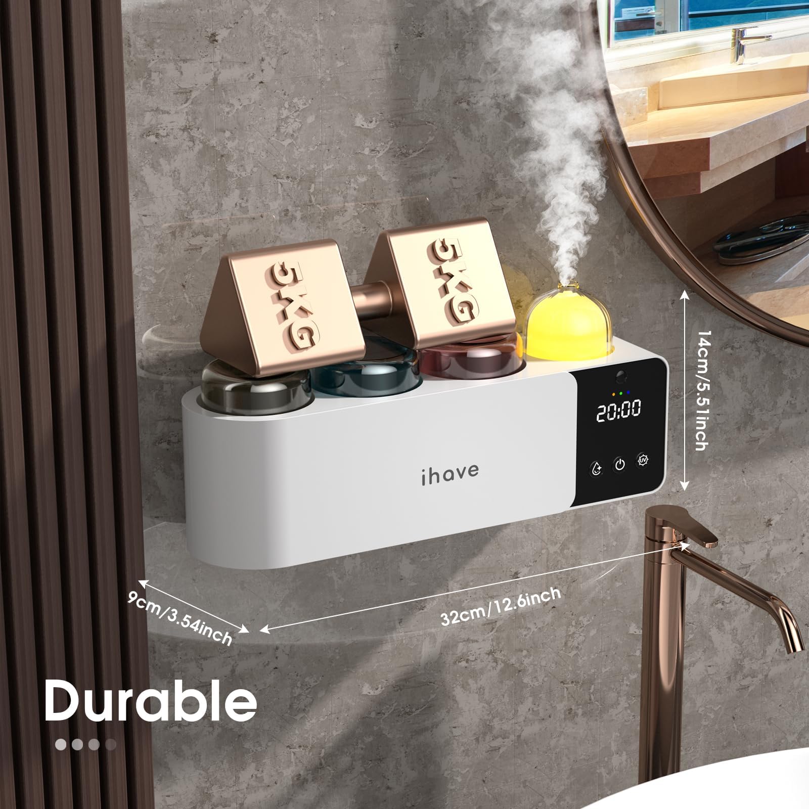 iHave Soporte para cepillos de dientes con desinfectante UV, difusor de aromaterapia y luz nocturna infrarroja, desinfección inteligente de crucero de 4 horas, secado combinado auxiliar, organizador