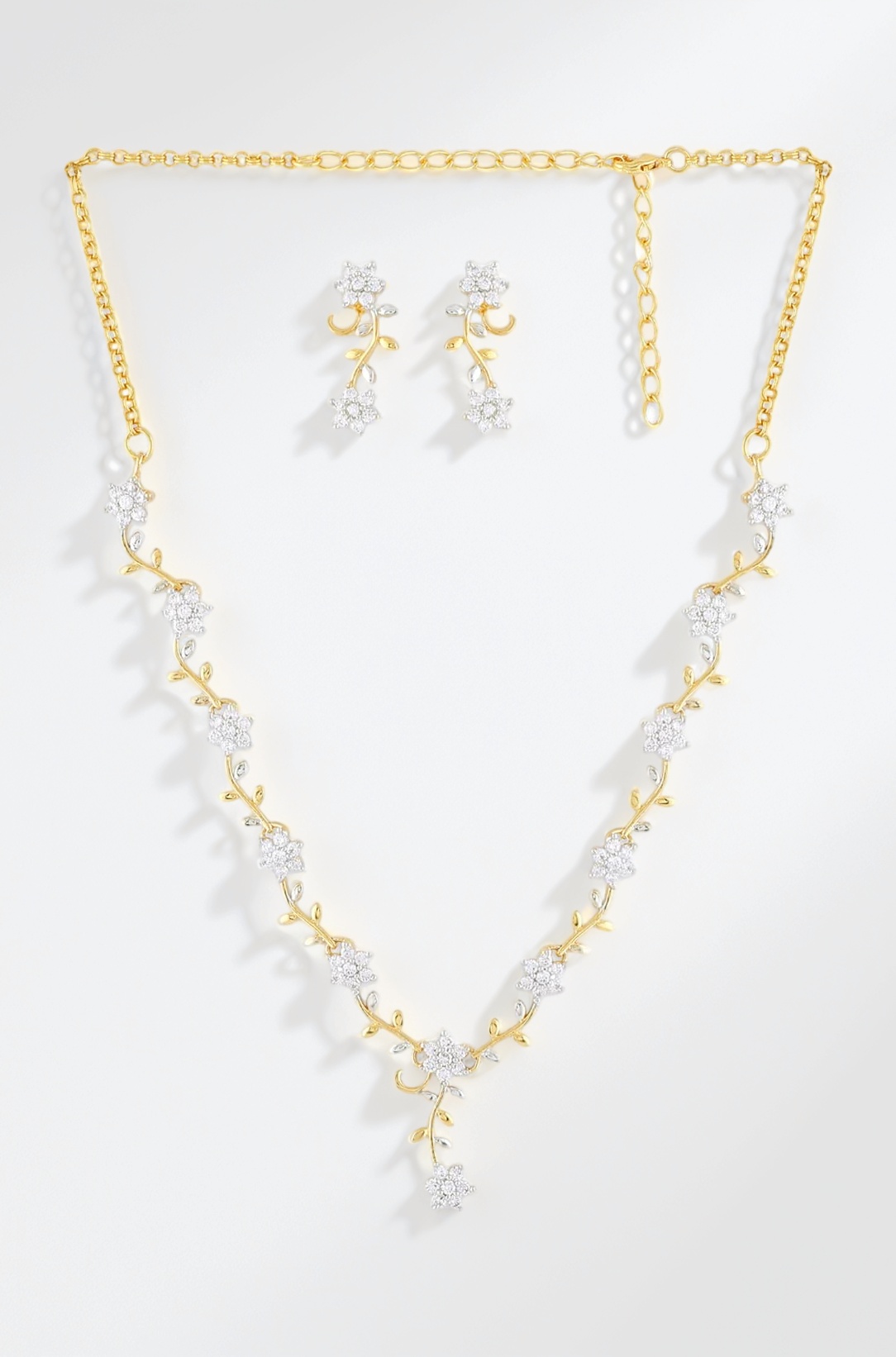 ZAVERI PEARLS Sparkling CZ Diamond with Leafy Design Necklace Set For Women - ZPFK5425
