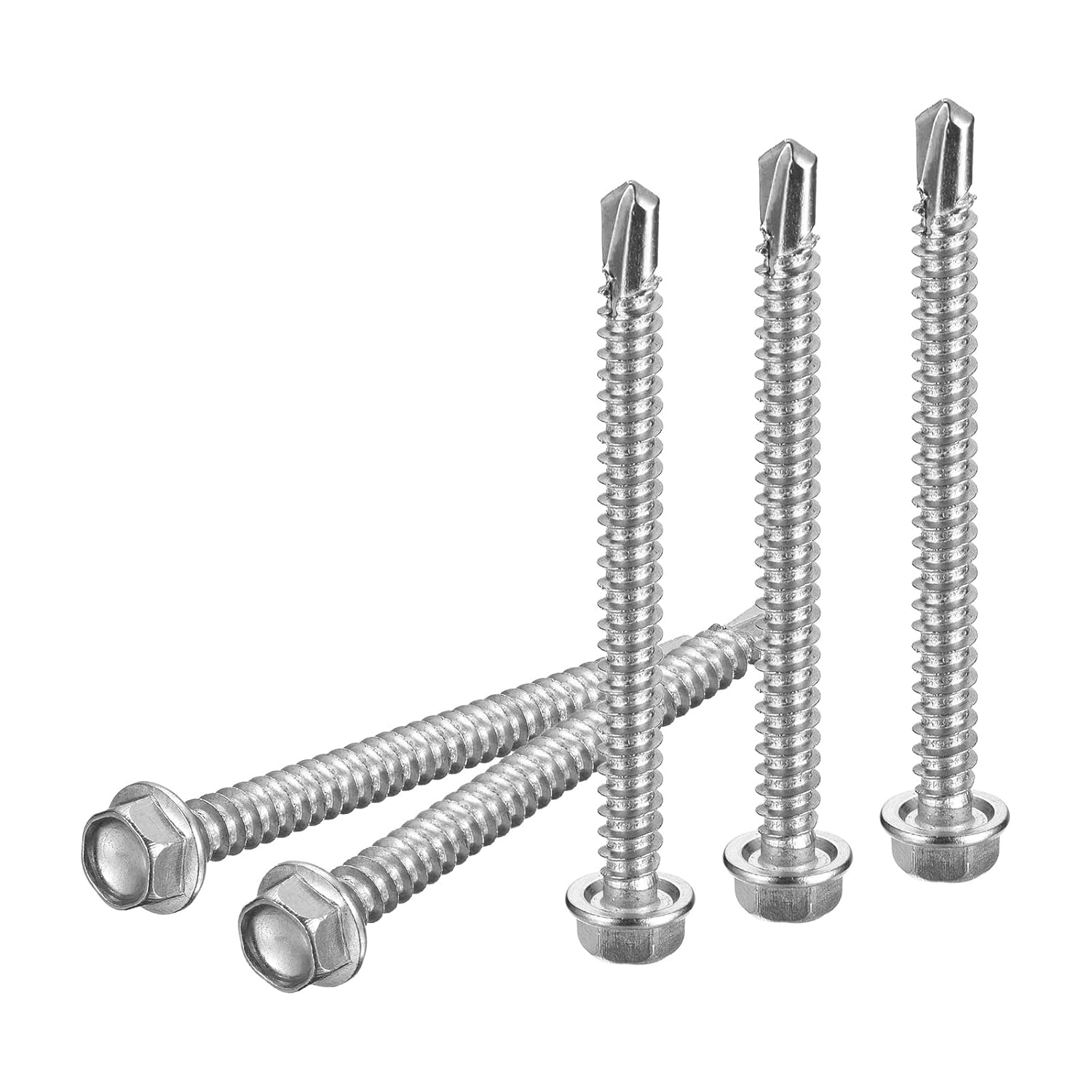 DTGN #12x5 Hex Washer Head Self Drilling Screws - 100Pack - Good for Machine - 410 Stainless Steel - Self Tapping Sheet Metal Screws