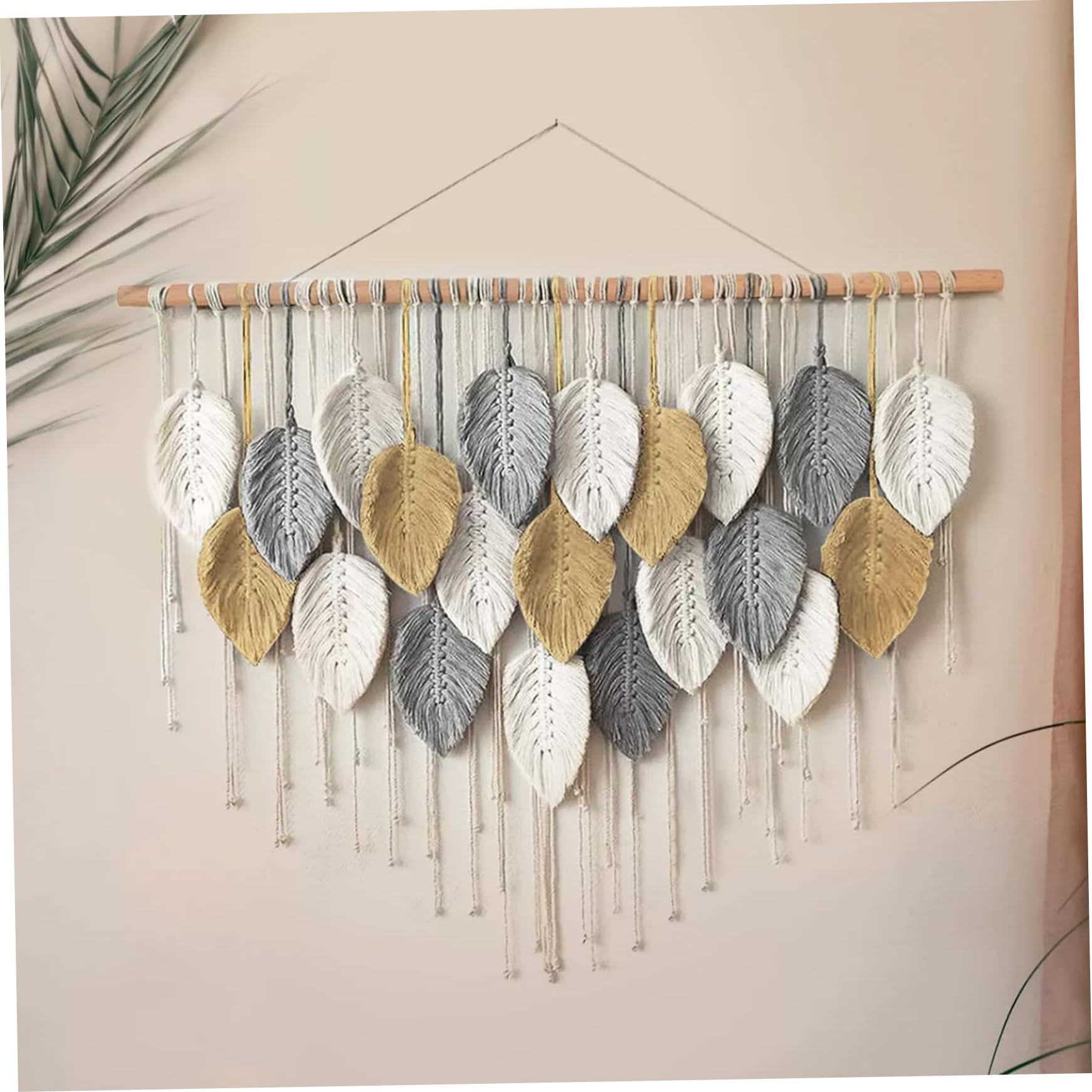 Muzrunq Hanging de pared de Macrame, tapiz de pared de hojas tejidas bohemias, decoración del hogar para dormitorio, sala de estar, apartamento, dormitorio, galería, perfecto para regalos.