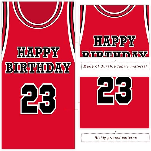Miniatura 3 de Fondo de pancarta de feliz cumpleaños 23, fondo rojo de baloncesto estrella jugador de deportes decoración para hombre niño primer cumpleaños fiesta