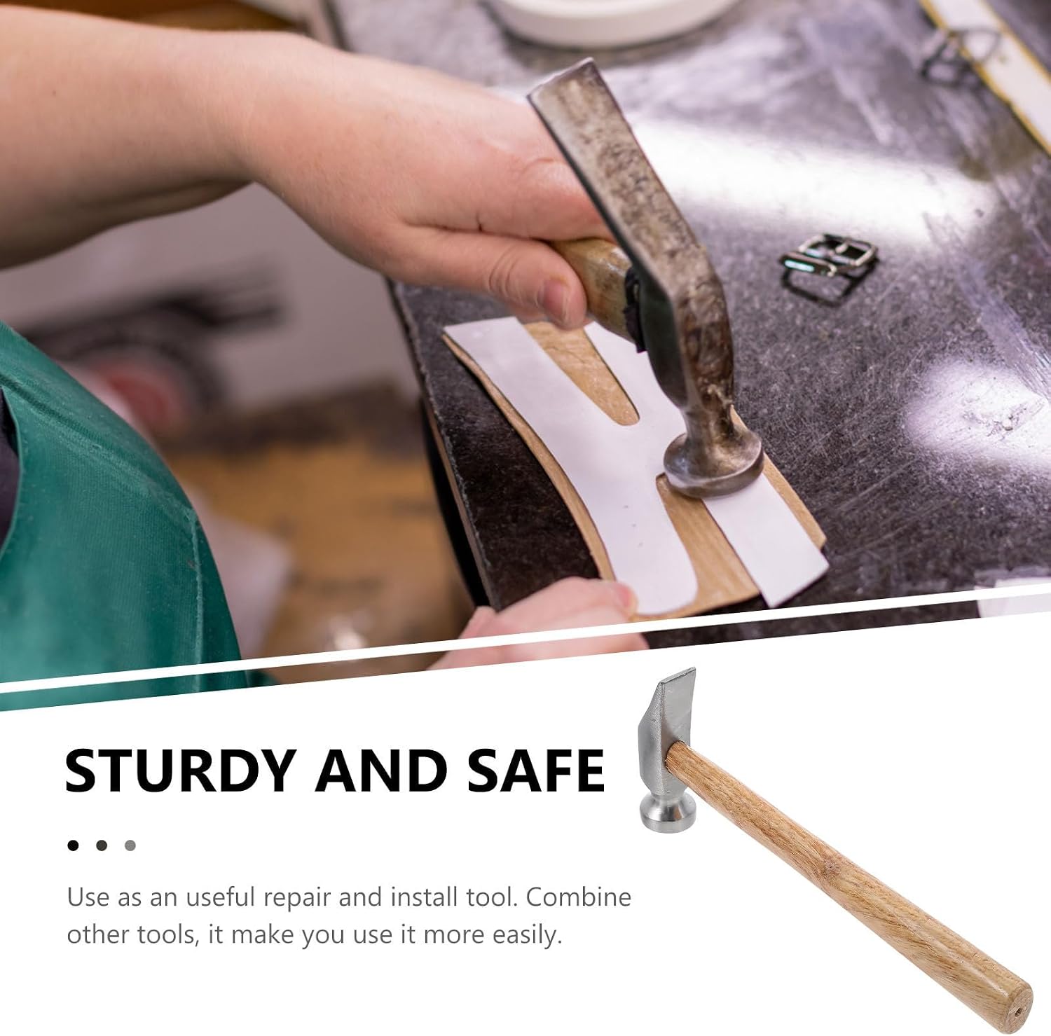 Lightweight Steel Shoe-making Hammer with Wooden Handle, Impact Resistant Mini Hammer for Repair and Installation, for Leather Work and Shoe Repair