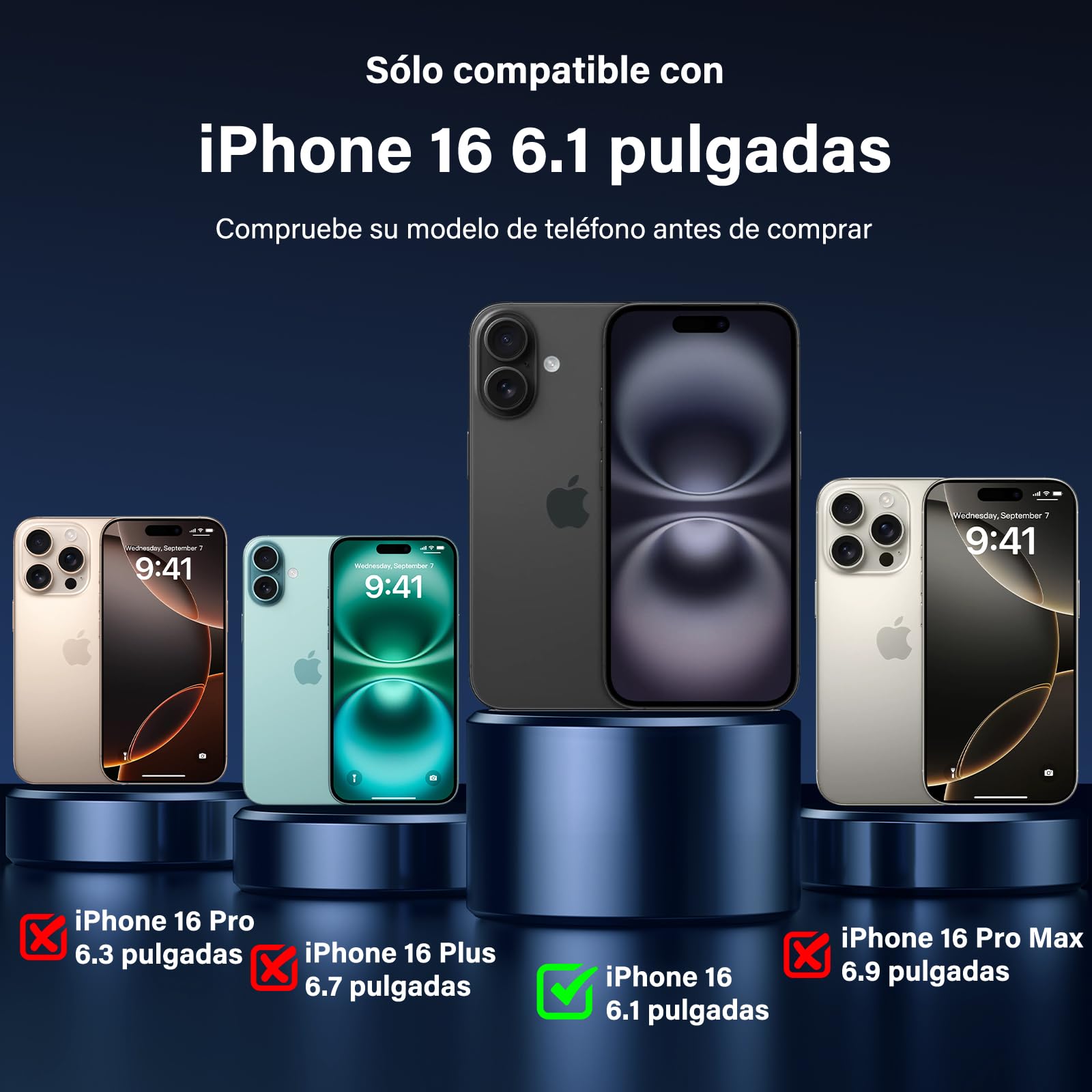 UniqueMe Para iPhone 16 Funda - Case para iPhone 16 Case,5 en 1 Set Cover Protection,1 Funda & 2 Protector Pantalla & 2 Protector de Cámara - Negro