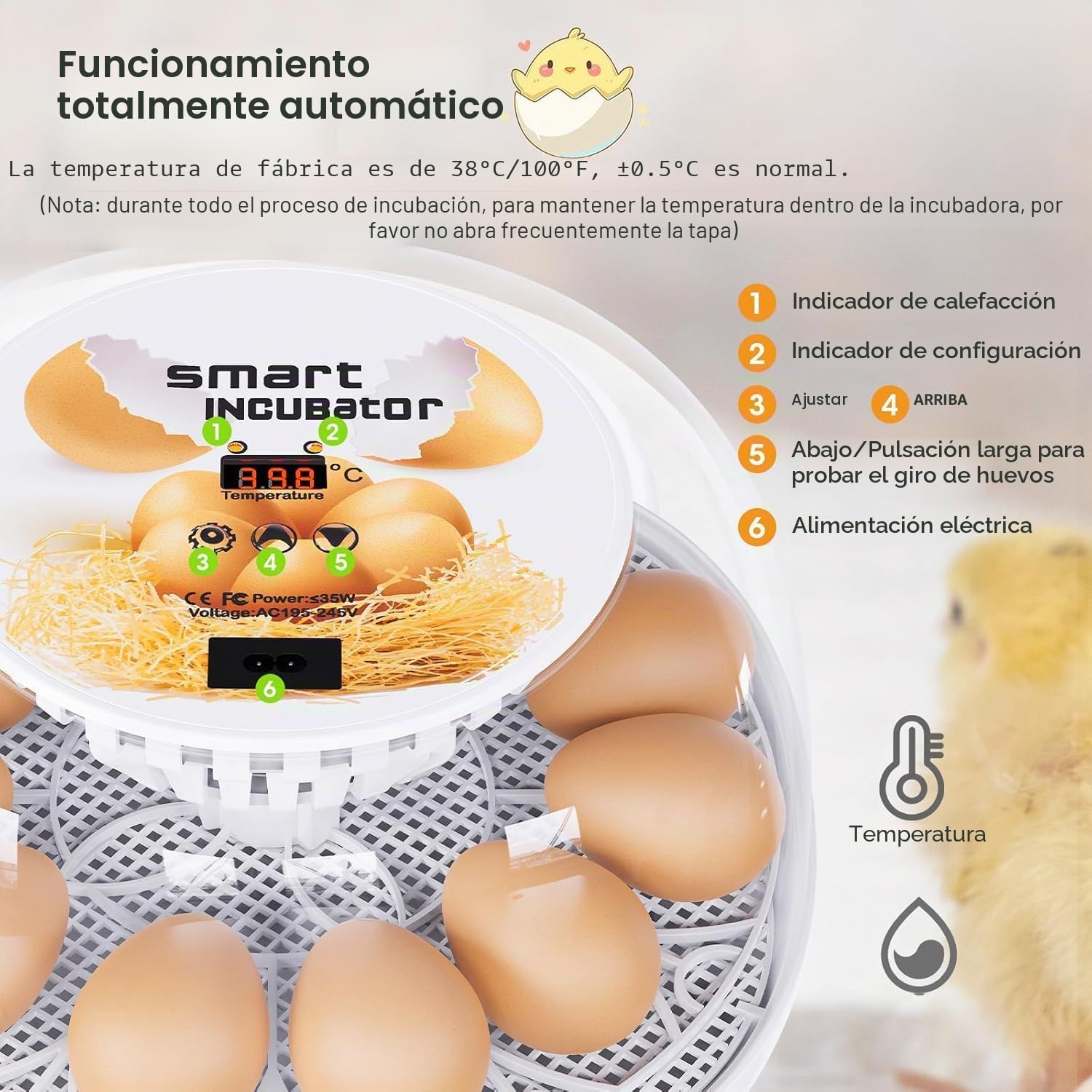 Incubadoras para huevos para incubar, incubadora para 12 huevos con automático de los huevos y control de humedad, llenado automático de agua, mirilla LED, para incubar huevos de pollo, pato