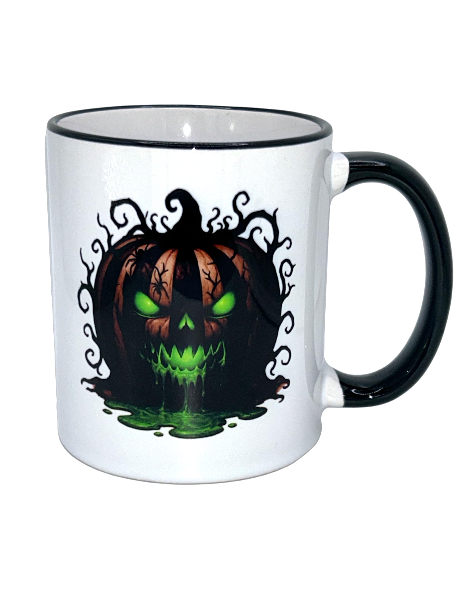 Generisch Gruselige Halloween-Keramiktasse mit Kürbis-Motiv, beidseitig bedruckt, 330 ml, Weiß-Schwarz, Spülmaschinengeeignet (6, Stück)