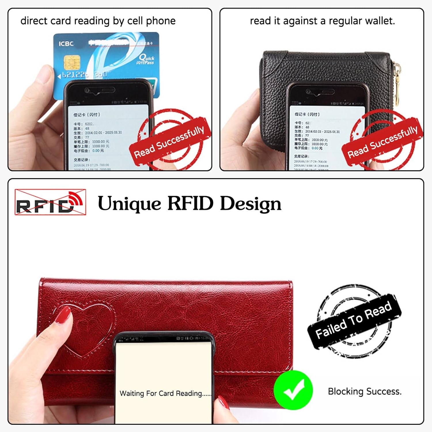 PORRASSO Fashion Wallet Women's Leather Purse RFID Blocking Card Holder Organizer Ladies Long Wallet Coin Purse with 10 Card Slots Red - Image 4