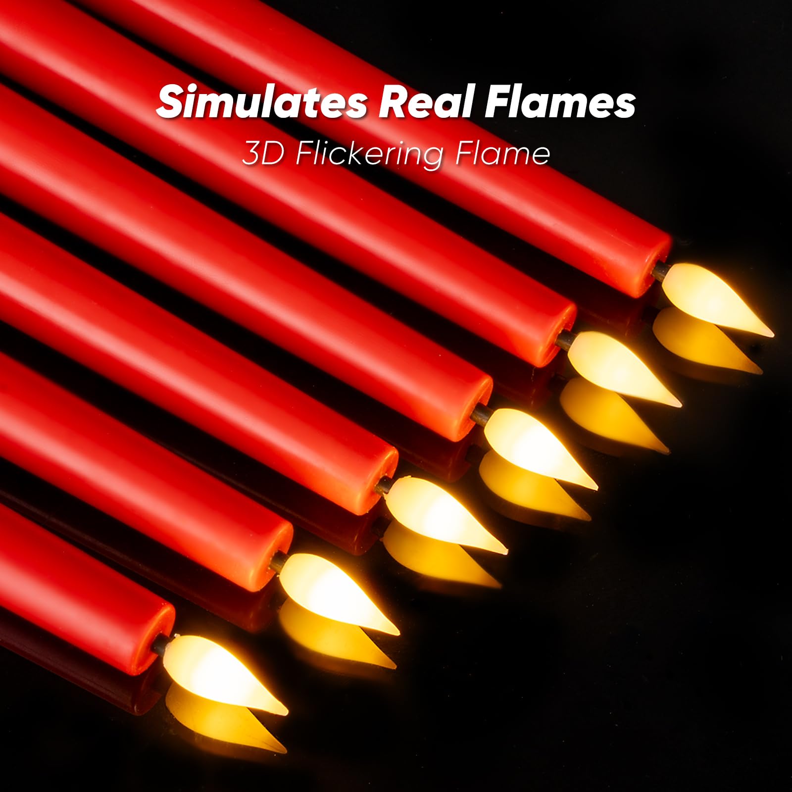 Homemory 12 velas cónicas sin llama cerosas con control remoto, velas LED sin llama, velas altas clásicas, parpadeantes que funcionan con pilas, velas cónicas para dormitorio, comedor, rojo, 9.6