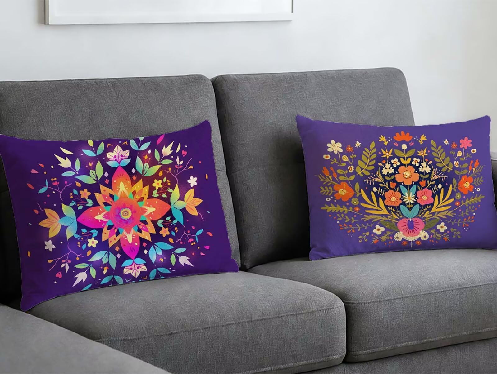 Oreiller 40x70 lot de 2 coussins violets à motif fleur pour sublimer votre canapé de salon