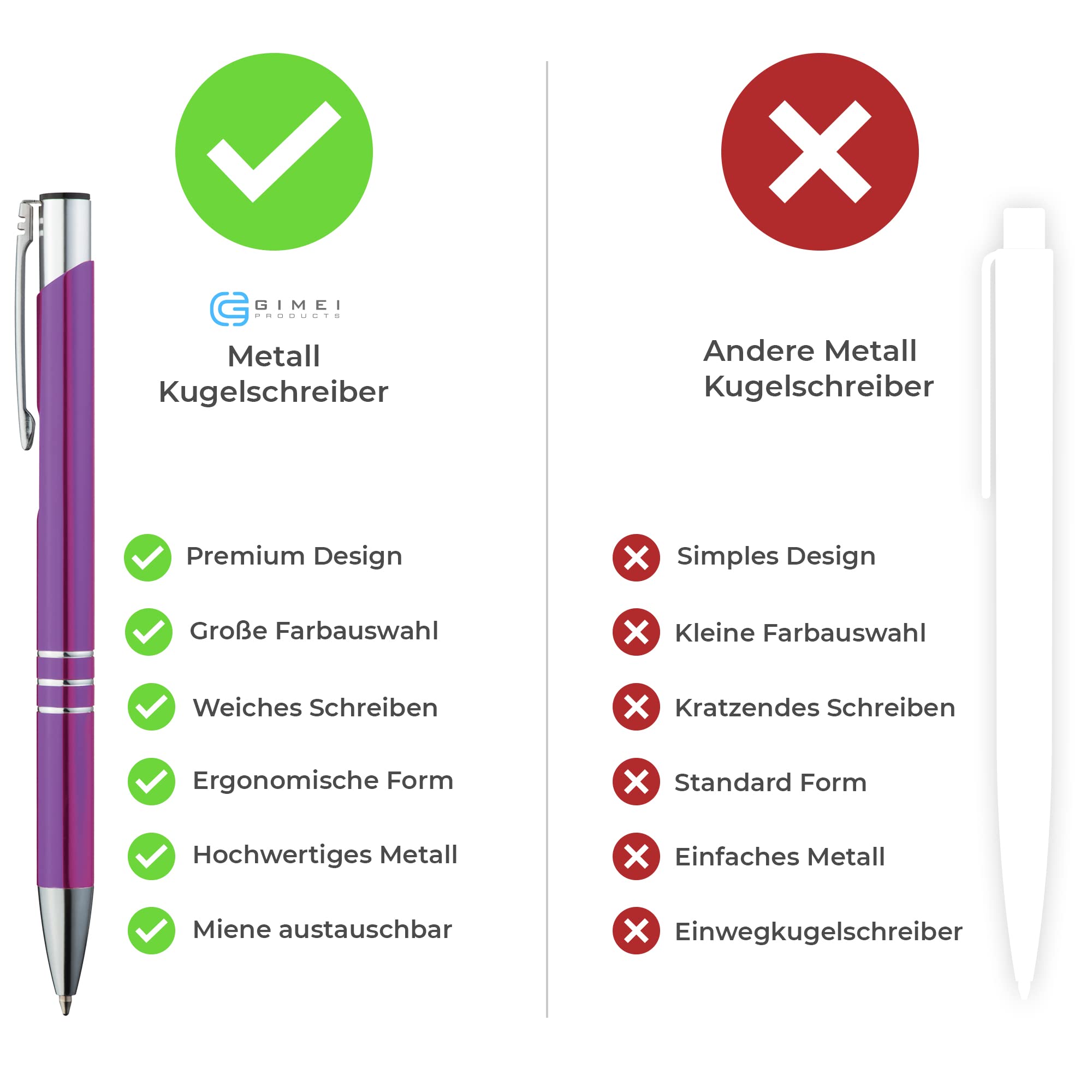 Metalowe długopisy 50 sztuk | zestaw wysokiej jakości długopisów do łatwego i miękkiego pisania | niebieski długopis fioletowy jako wizualny element przyciągający wzrok
