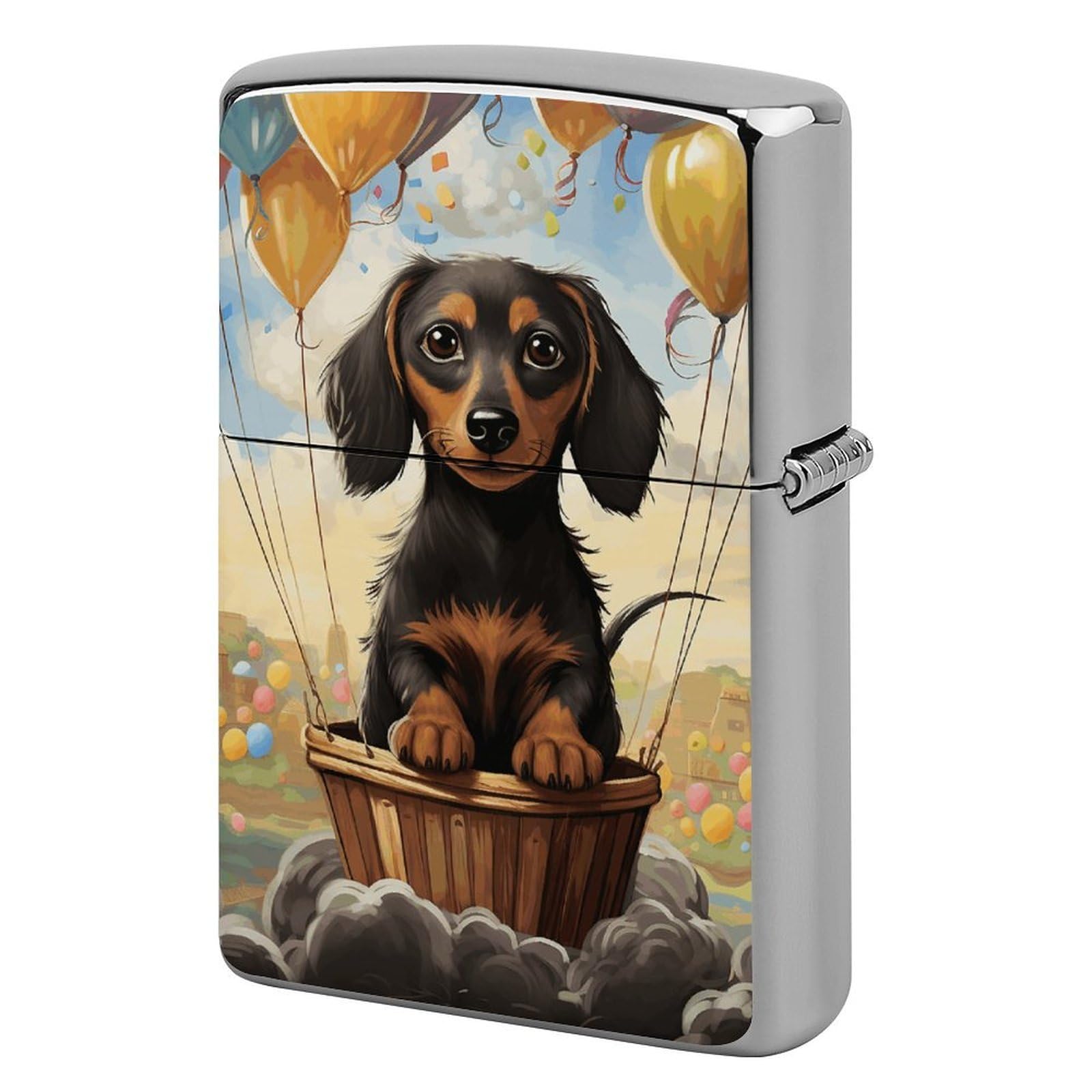Dachshund Hot Air Balloon Lighter Case for Men, Personalized Lighter Cover for Valentine's Day Gifts, Flip-Top Lighters Shell for Outdoor, Portable Lighters Protective Sleeve