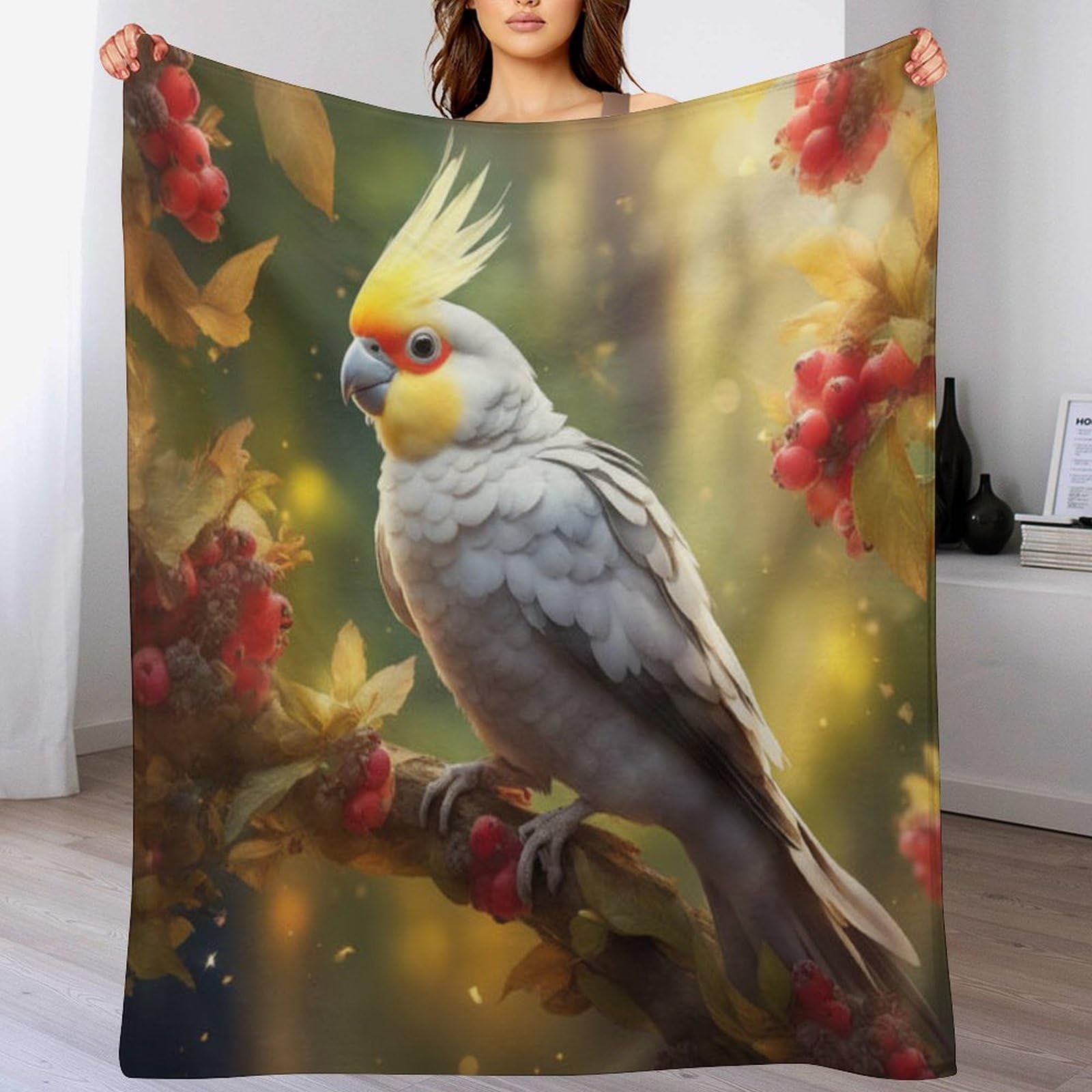 Couverture polaire perroquet blanc tapis de canapé en flanelle chaude 150x200cm pour l'hiver