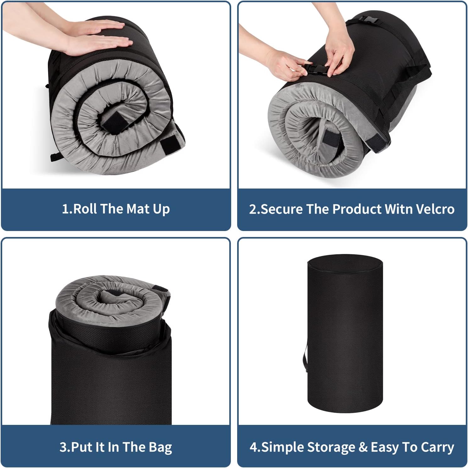 Memory Foam Camping Mattress Pad，Portable Roll Up Sleeping Pad for Floor,Camping, Car|Twin, Single, Kid Cot, Outdoor Guest Bed,Removable Waterproof Cover Travel Bag